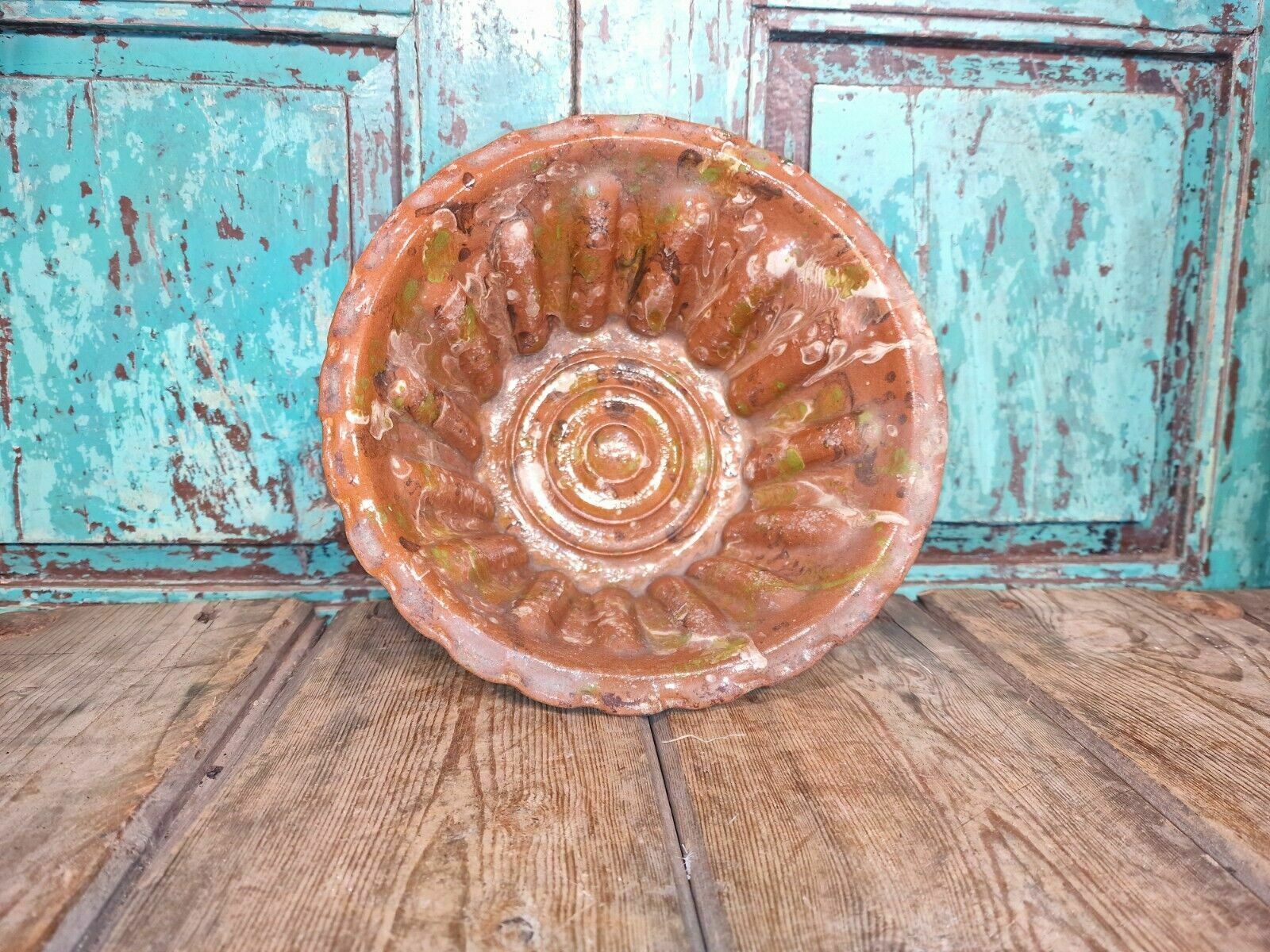 Antique 19th Century French Hand Made Glazed Terracotta Cake Mold Mould photo Home Decor