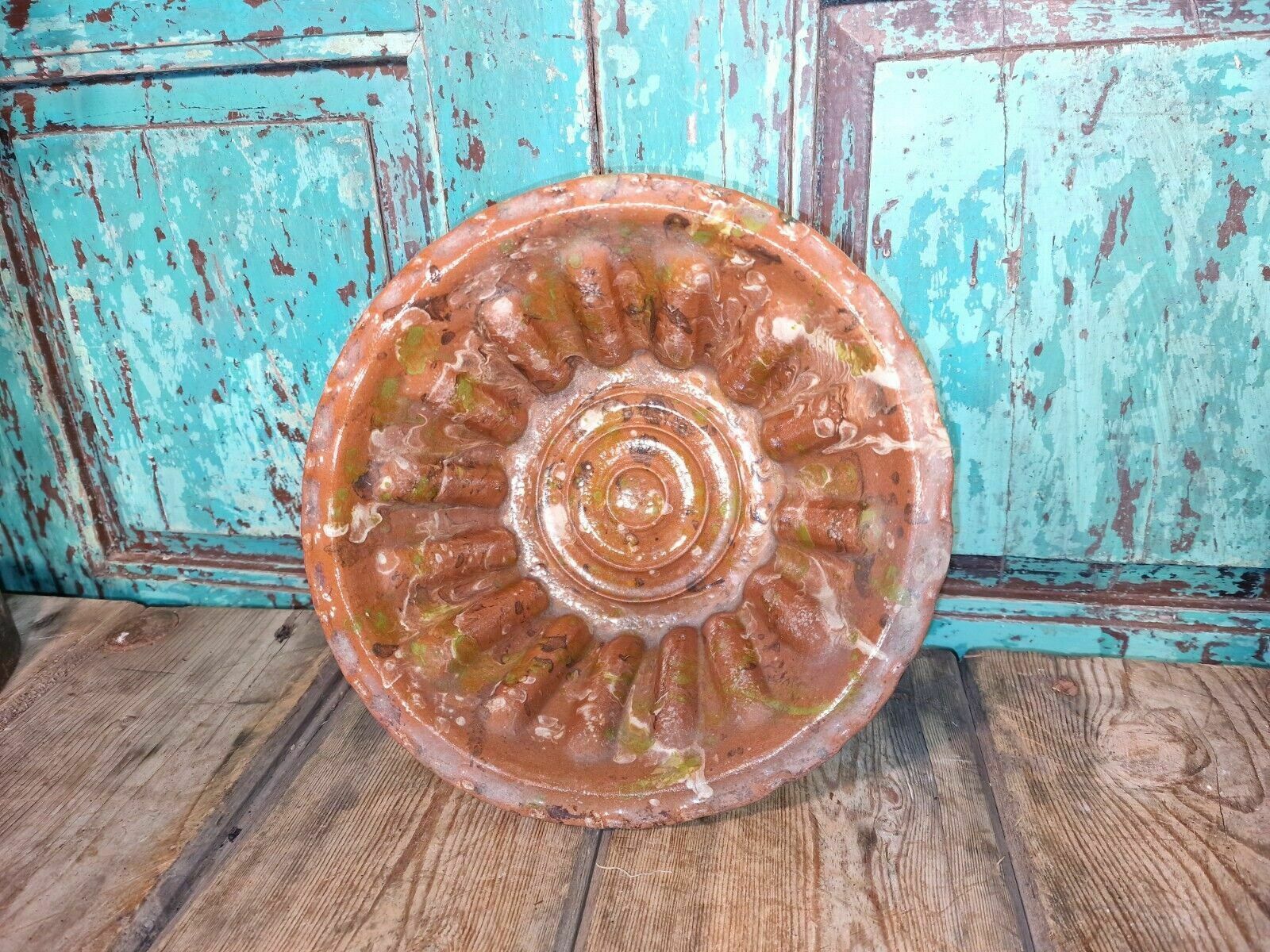 Antique 19th Century French Hand Made Glazed Terracotta Cake Mold Mould photo 75.0