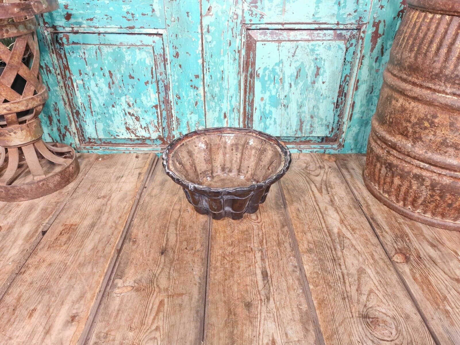 Antique 19th Century French Hand Made Glazed Terracotta Cake Mold Mould