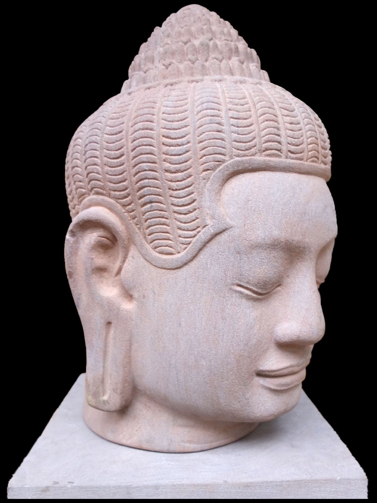A Large Hand Carved  Stone Khmer Style Head Of Buddha photo for sale