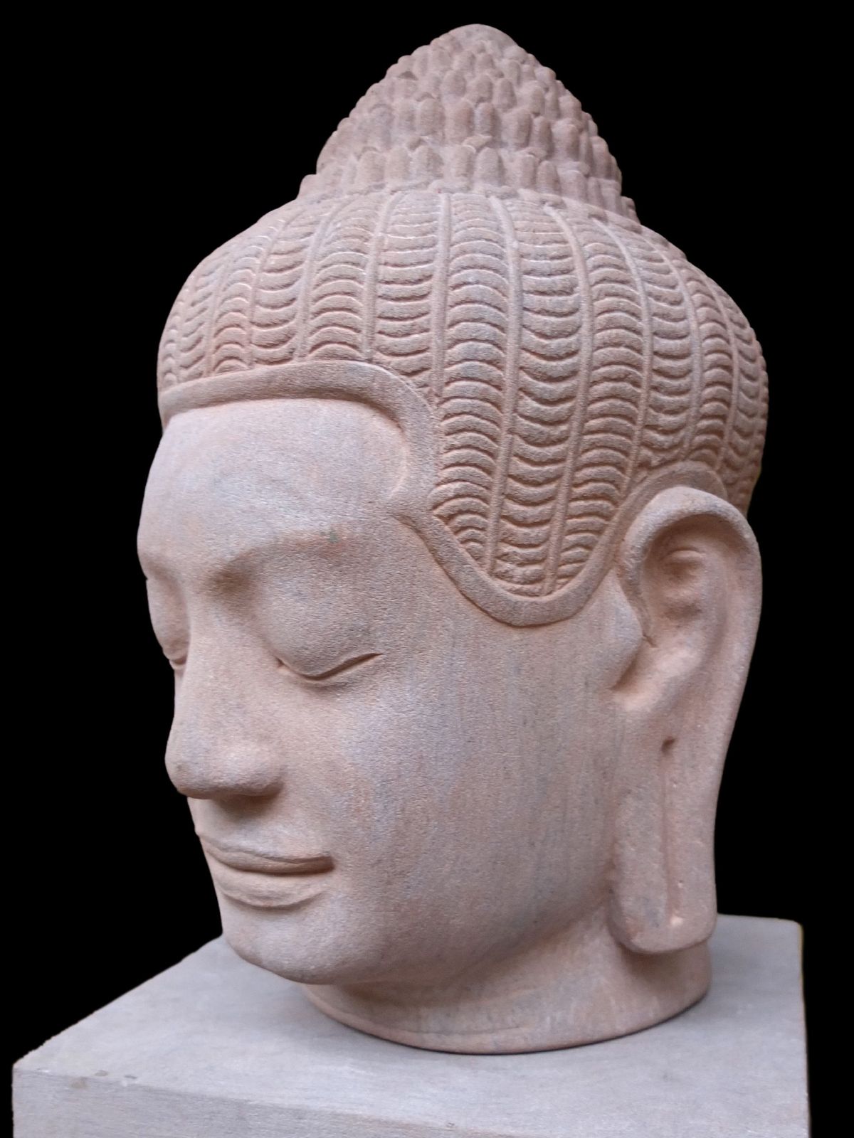 A Large Hand Carved  Stone Khmer Style Head Of Buddha photo Art