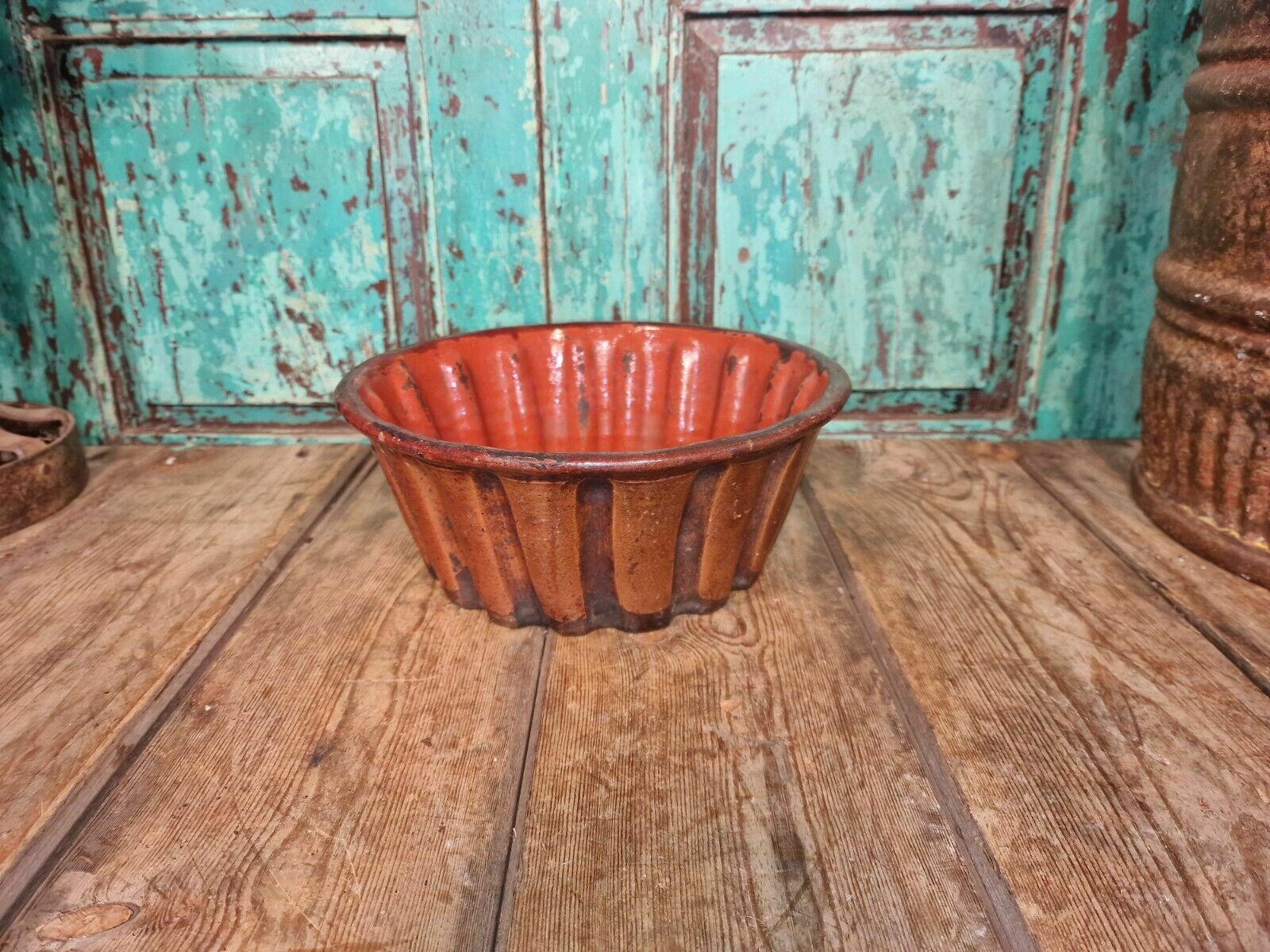 Antique 19th Century French Hand Made Glazed Terracotta Cake Mold Mould photo for sale