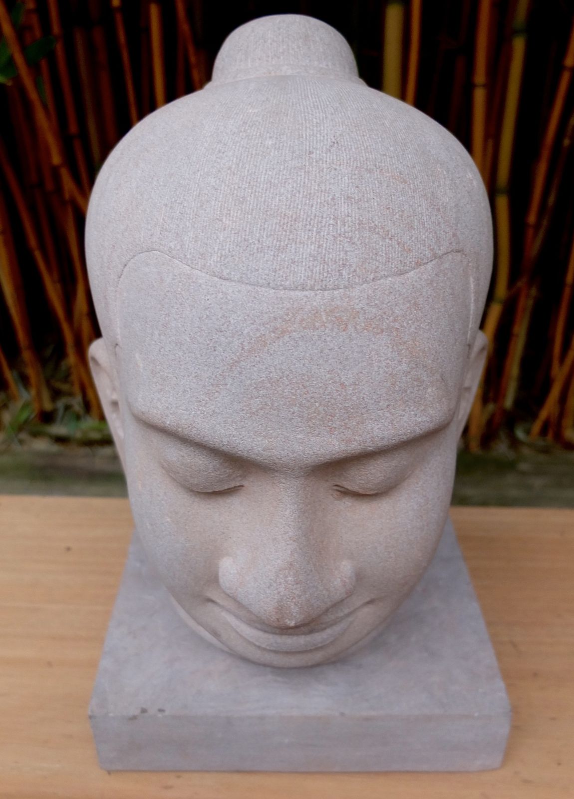 An Exquisite Large Hand Carved Stone Khmer Style Head Of Jayavarman V11 photo furniture
