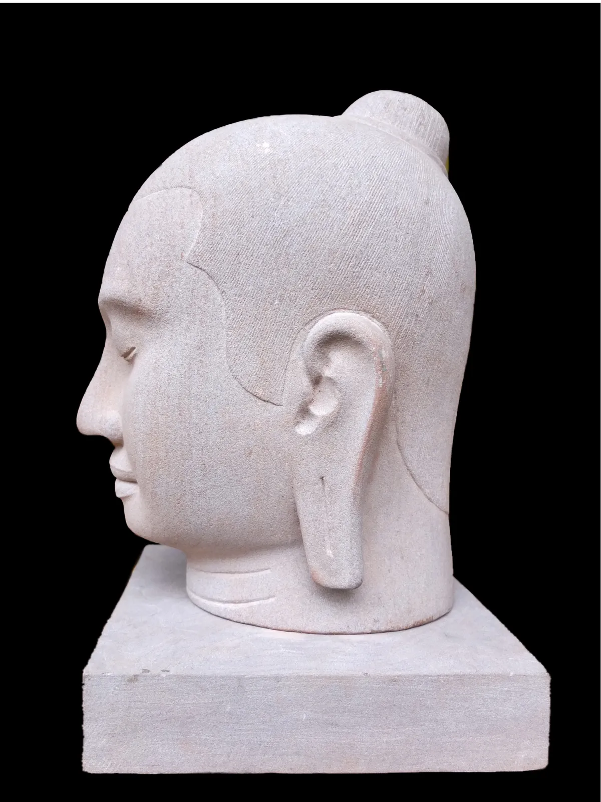 An Exquisite Large Hand Carved Stone Khmer Style Head Of Jayavarman V11 photo for sale