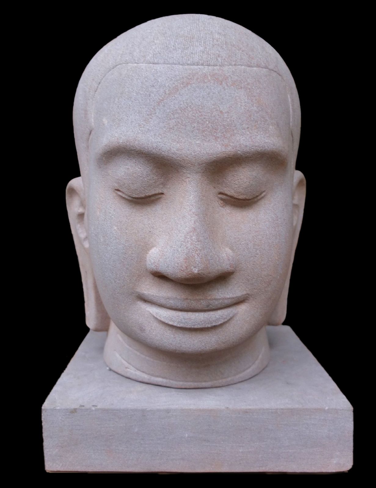 An Exquisite Large Hand Carved Stone Khmer Style Head Of Jayavarman V11 photo Art