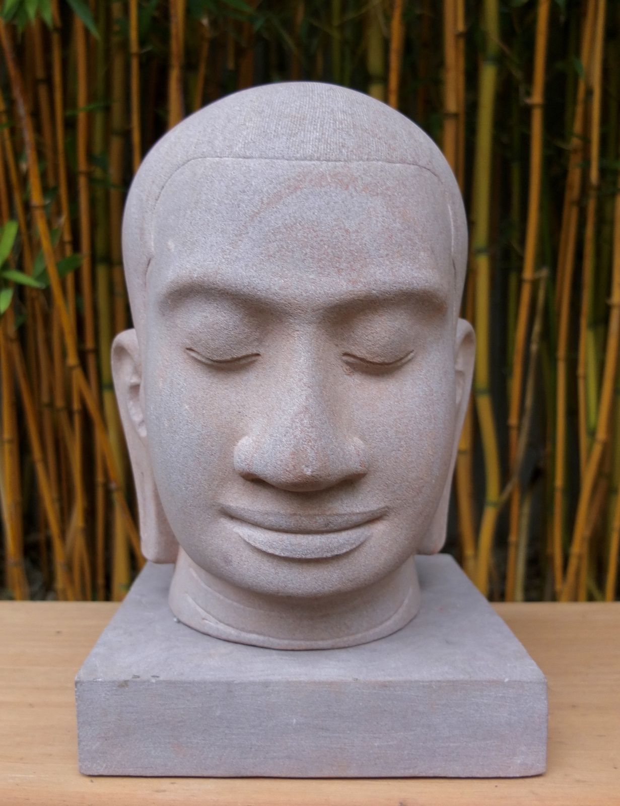 An Exquisite Large Hand Carved Stone Khmer Style Head Of Jayavarman V11 photo 1250.0