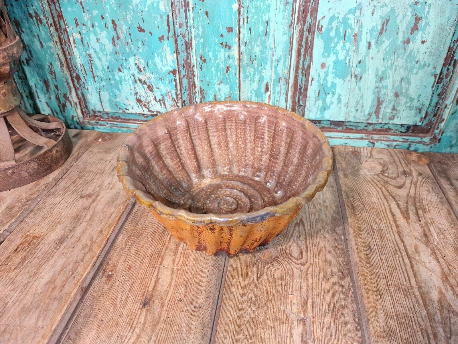 Antique 19th Century French Hand Made Glazed Terracotta Cake Mold Mould photo Home Decor