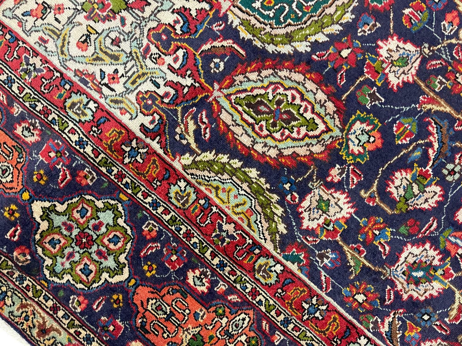 Textiles Large Semi Antique Rug Oriental Carpet Handwoven Blue Wool Living Room Rug photo
