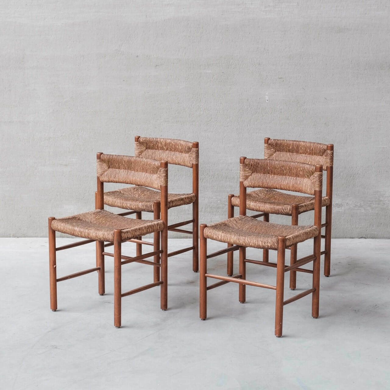 Set Of Four Mid Century Charlotte Perriand 'Dordogne' Rush Dining Chairs