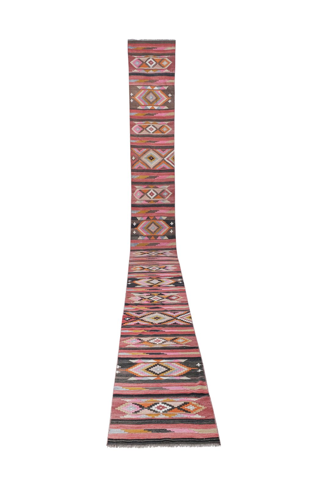 Vintage Geometric Pastel Turkish Kilim Runner Rug   Stair