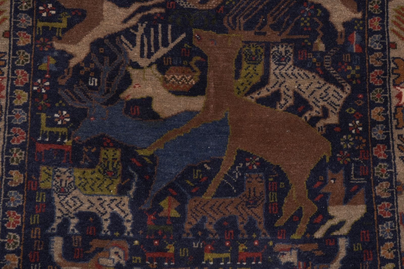 1970s Vintage Opal Blue Animal Garden Caucasian Rug photo vinterior