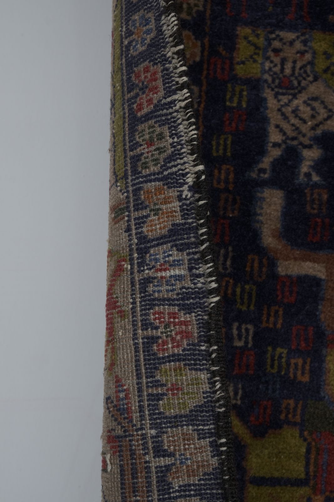 Textiles 1970s Vintage Opal Blue Animal Garden Caucasian Rug photo