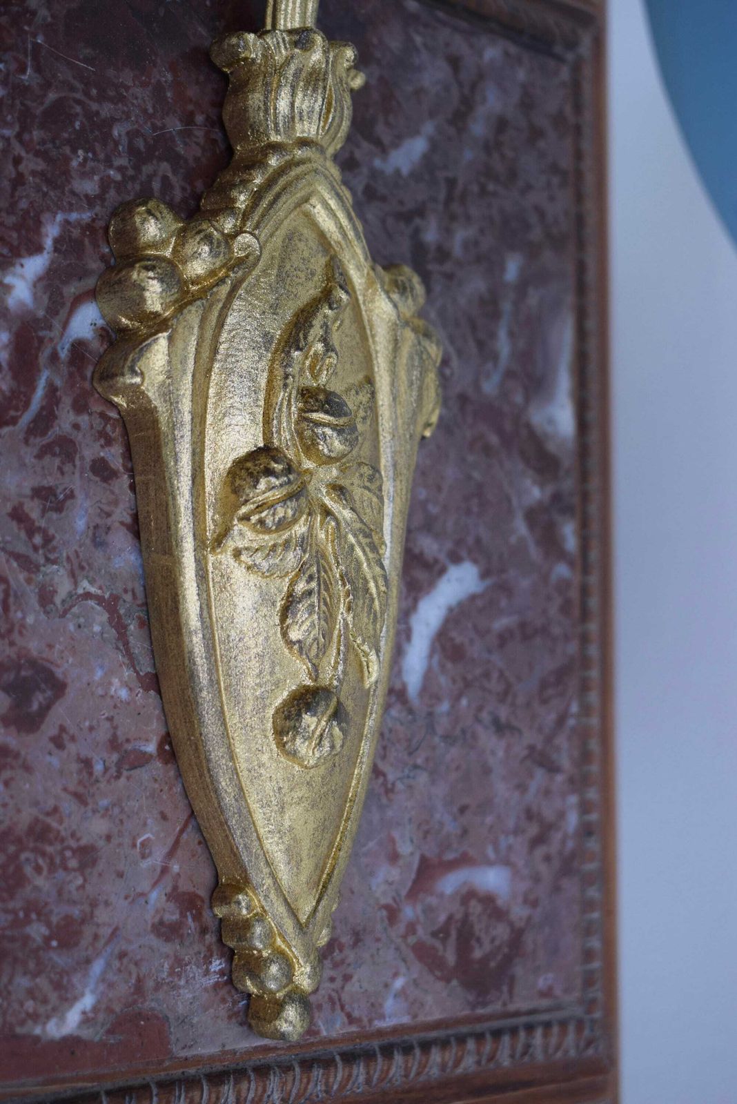 Bronze Wall Sconce With Blue Glass Lamp Shade, Art Deco Wall Lighting, French Vintage photo Lighting