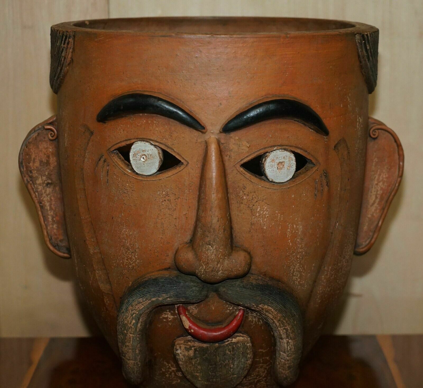 Pair Of 1960's Vintage Mexican Folk Art Terracotta Head Face Planter Plant Pots photo 3000.0