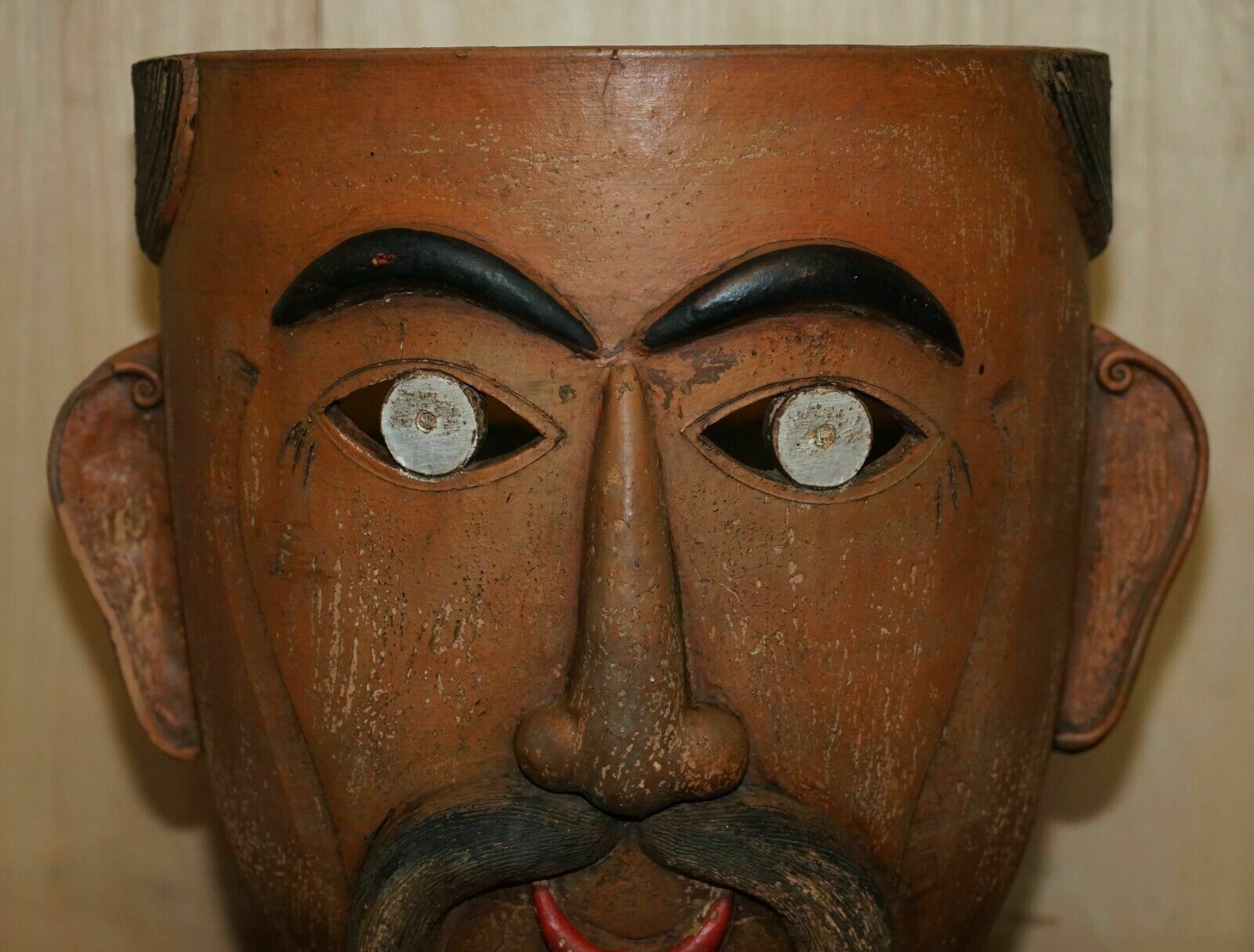 3000.0 Pair Of 1960's Vintage Mexican Folk Art Terracotta Head Face Planter Plant Pots photo