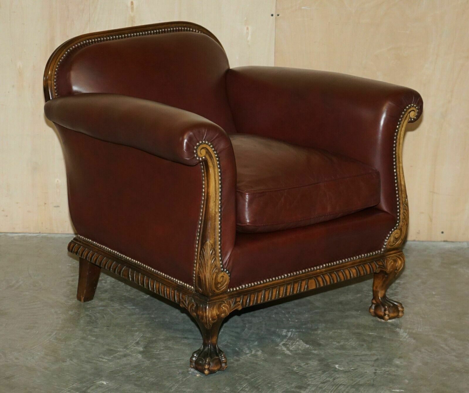 Antique Victorian Pair Of Claw & Ball Feet Brown Leather Walnut Club Armchairs photo furniture