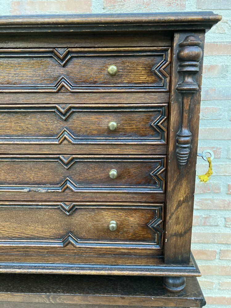 French Cutlery Cabinet In Oak With Four Drawers, 1920s photo vintage