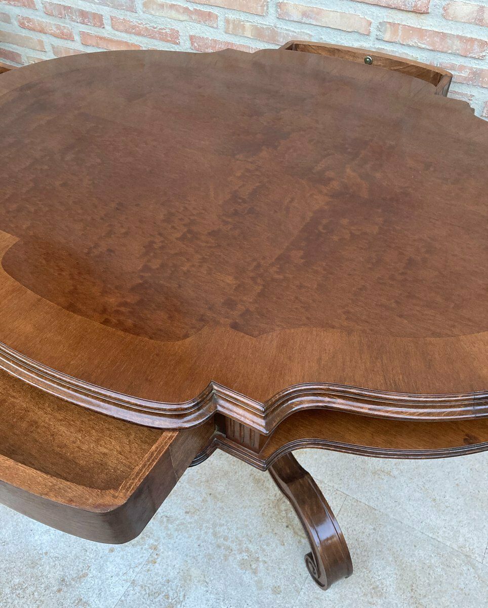 photo for sale Dining Table With Armchairs In Leather And Walnut, 1950s, Set Of 5