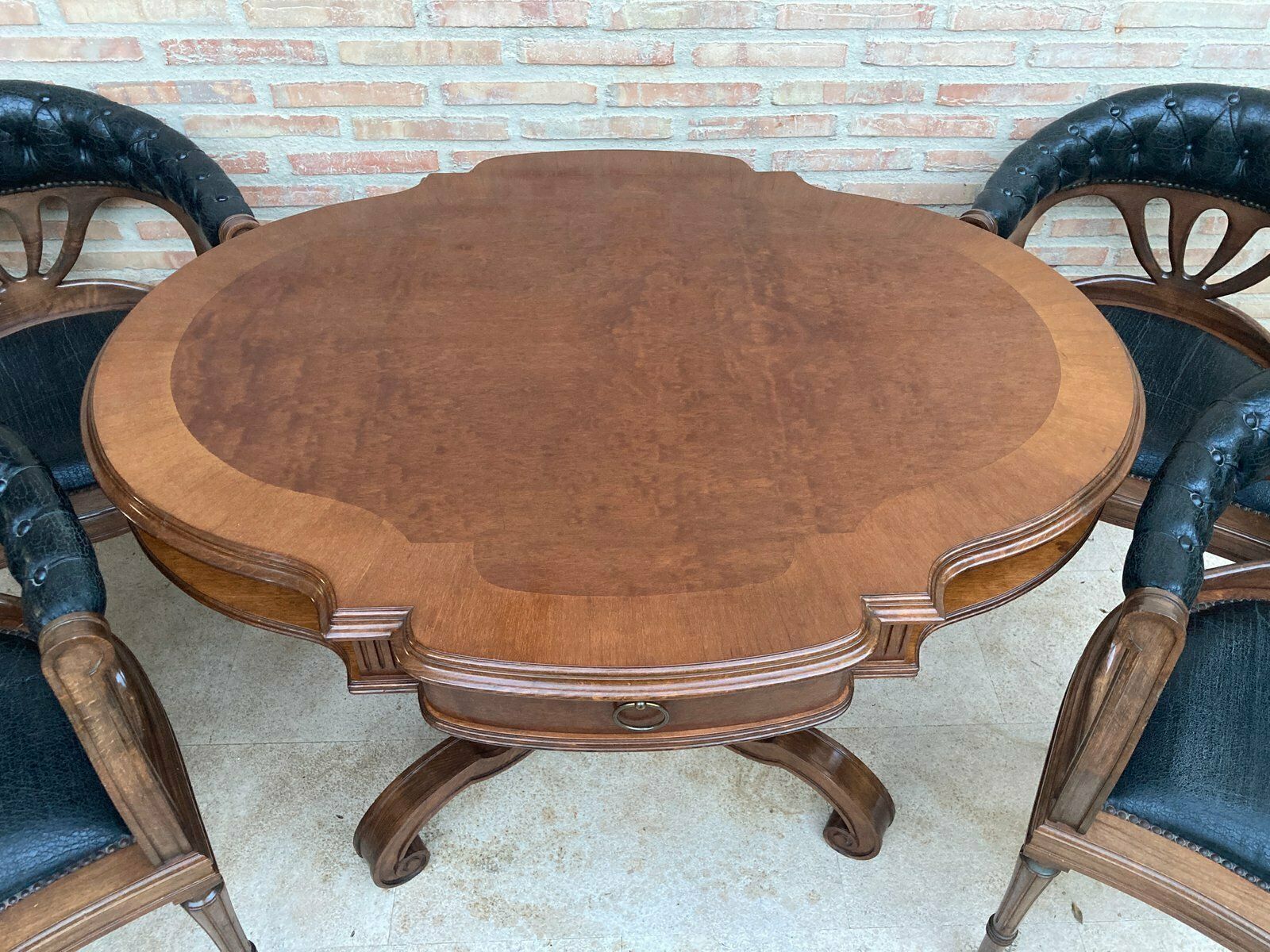 7137.0 Dining Table With Armchairs In Leather And Walnut, 1950s, Set Of 5 photo