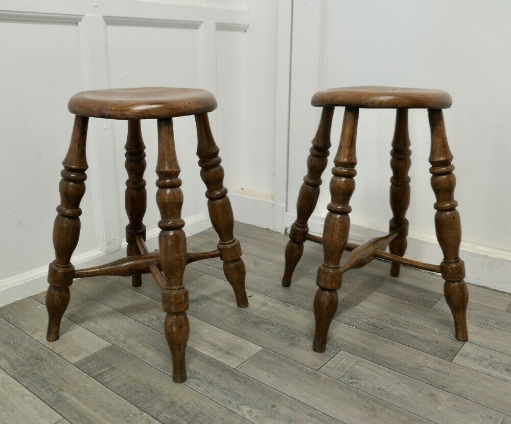 A Pair Of Chunky Victorian Elm Farmhouse Kitchen Stools photo furniture