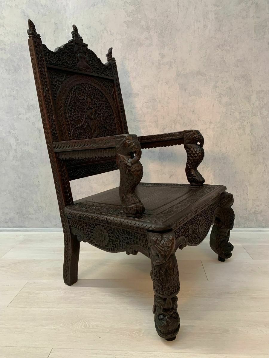 19th Profusely Carved Indian Moghul Armchair photo buy