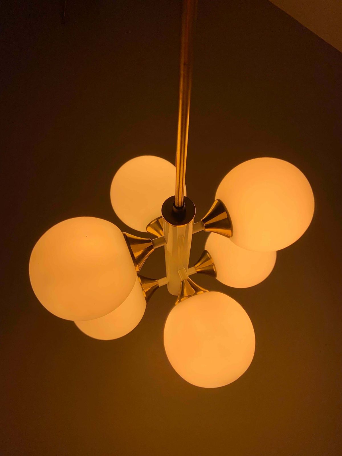 Kaiser Leuchten Sputnik In Brass And Metal With 6 Opaline Bulbs, Germany, 1970's photo 1862.64