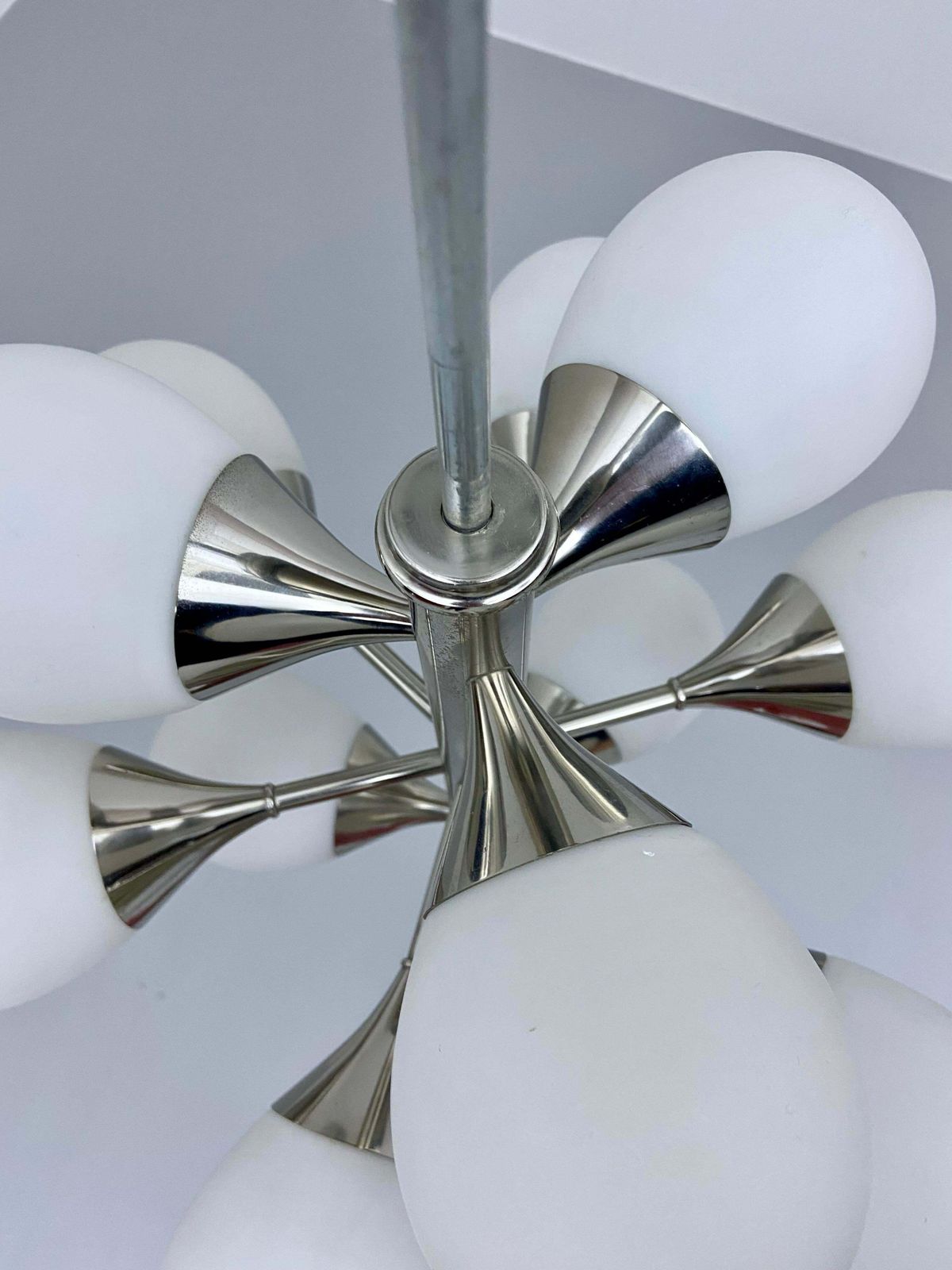 Sputnik In Metal And 12 White Opaline Teardrops By Kaiser Leuchten, 1960's photo 3276.0
