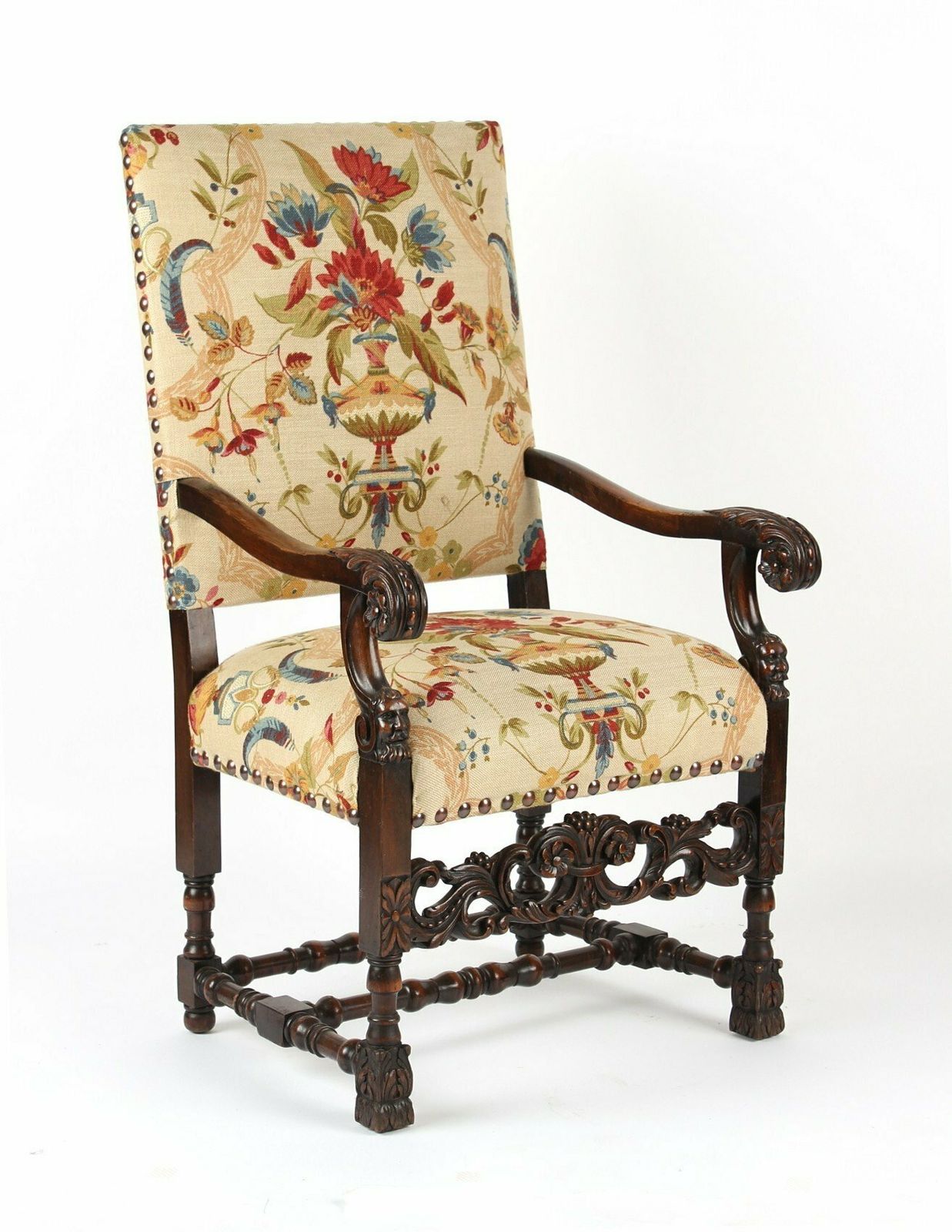 French Renaissance Revival Throne Chair With Mask Detail, Late 19th Century