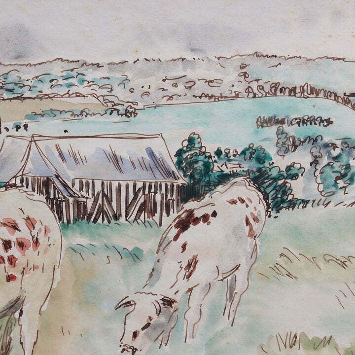 Grazing Cattle In Normandy By Genevieve Gallibert (Circa 1930s) photo vinterior