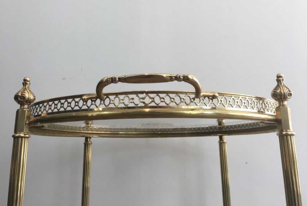 In The Style Of Maison Jansen. Neoclassical Brass Round Trolley. French. Circa 1940  photo vintage