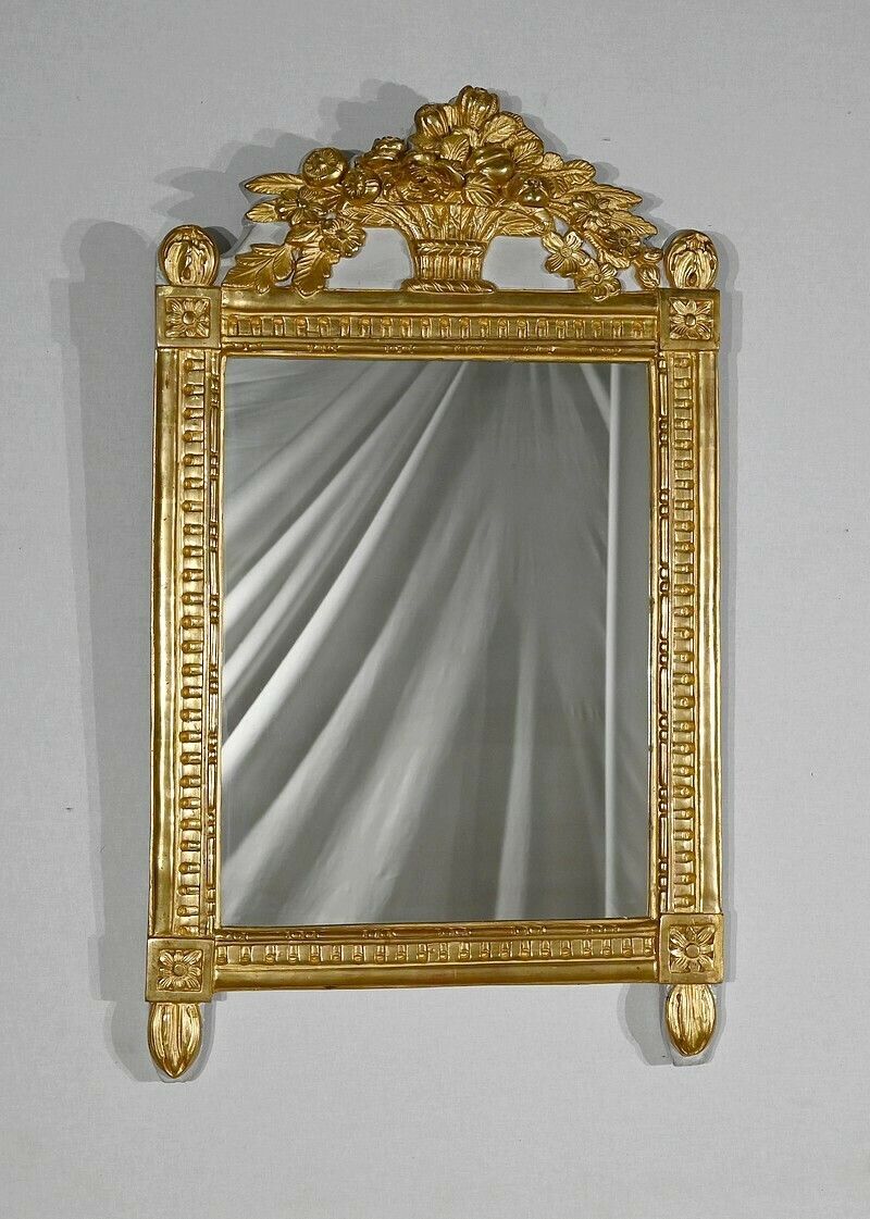 Mirror With Pediment In Gilded Wood, Louis XVI Style, Early 20th Century