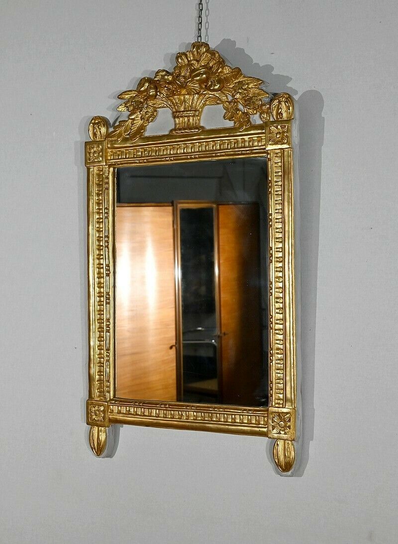 Mirror With Pediment In Gilded Wood, Louis XVI Style, Early 20th Century photo for sale