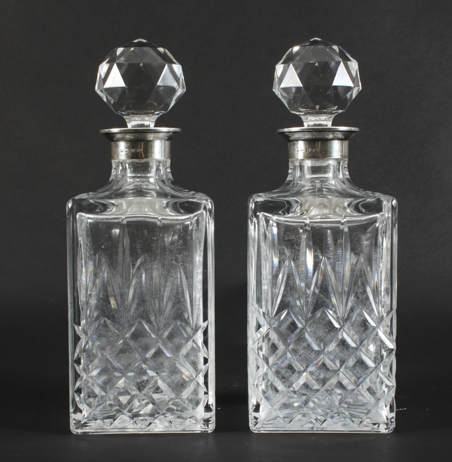 Vintage Pair Of Cut Crystal Glass Liqueur Decanters  Birmingham 1978 20th C photo furniture