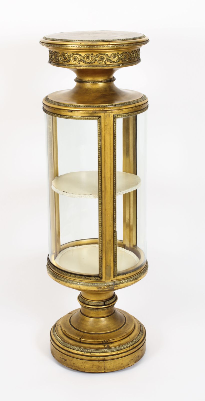 Antique French Giltwood Cylindrical Pedestal Display Cabinet 19th Century photo furniture