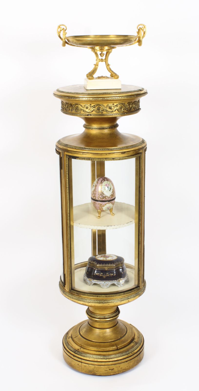 Antique French Giltwood Cylindrical Pedestal Display Cabinet 19th Century photo for sale