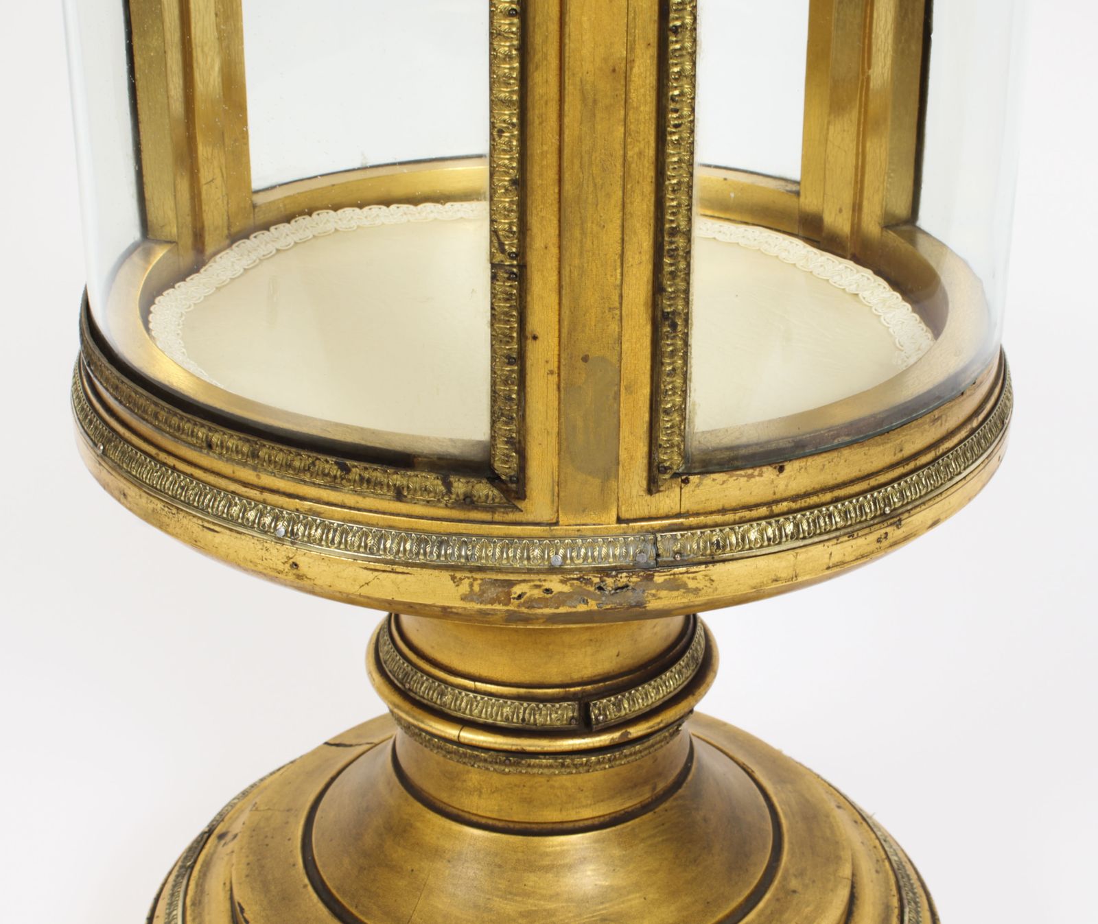 photo for sale Antique French Giltwood Cylindrical Pedestal Display Cabinet 19th Century