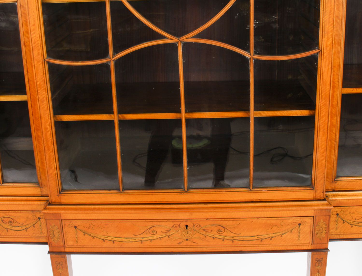 Antique Satinwood Breakfront Bookcase Display Cabinet Edwards & Roberts 19th C photo for sale