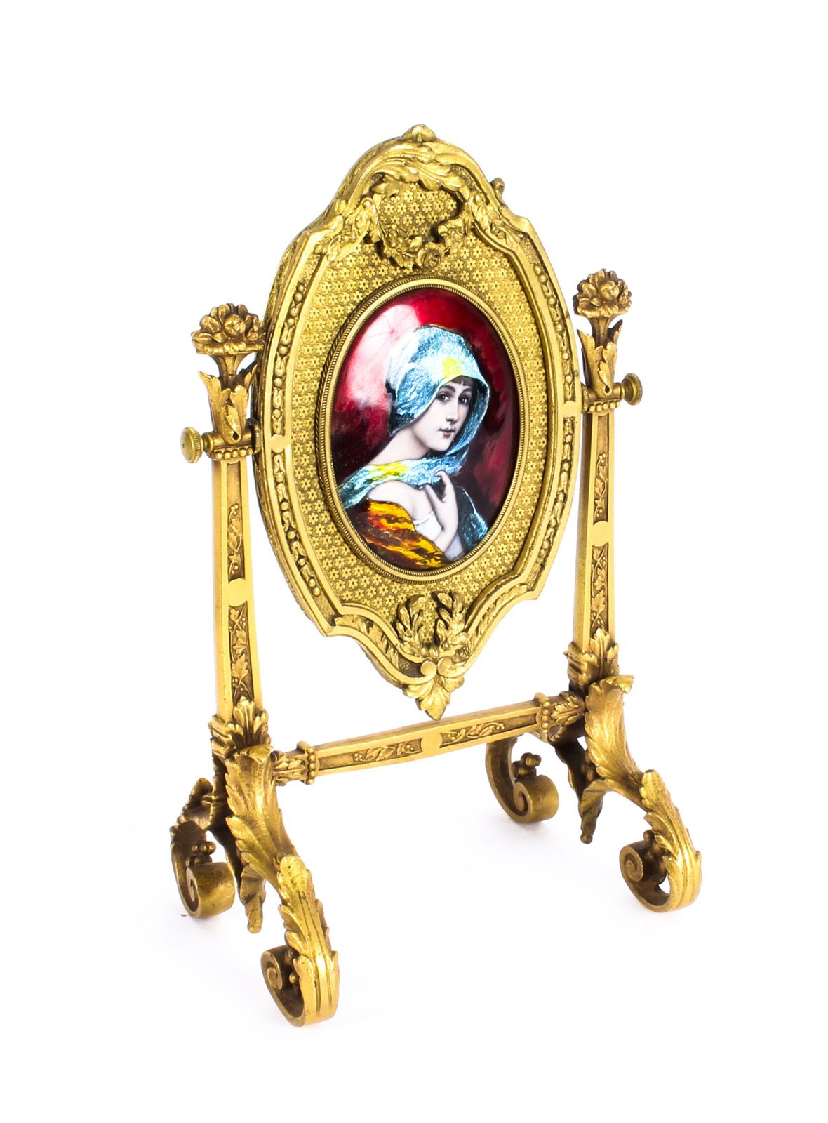 Antique French Ormolu & Limoges Enamel Mirror F.Bienvue 19th C