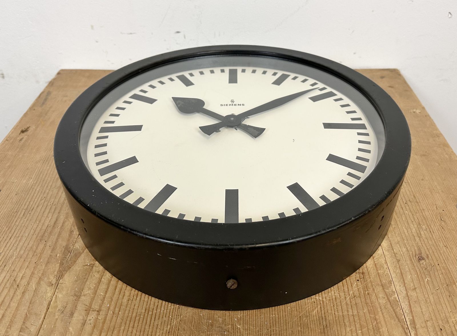 photo for sale Black Industrial Factory Wall Clock From Siemens, 1950s