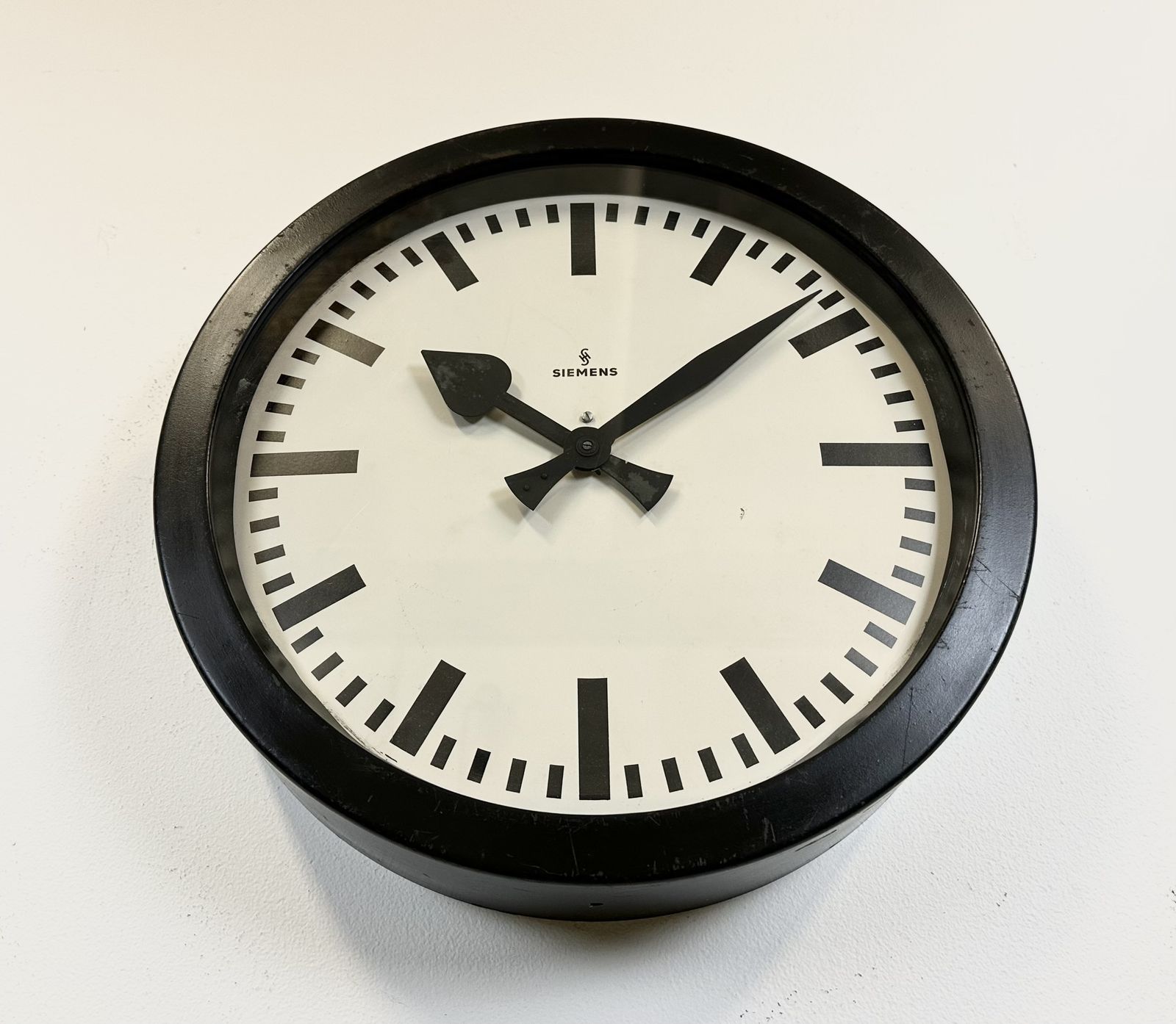 549.0 Black Industrial Factory Wall Clock From Siemens, 1950s photo