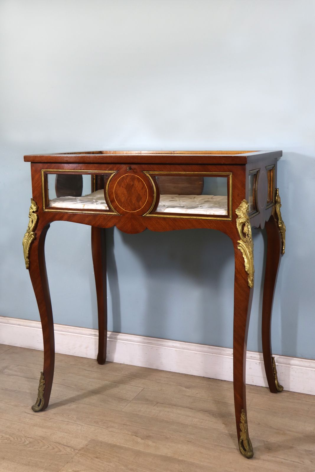 A Lovely Continental Mahogany And Kingwood Veneered Bijouterie Display Table. photo furniture