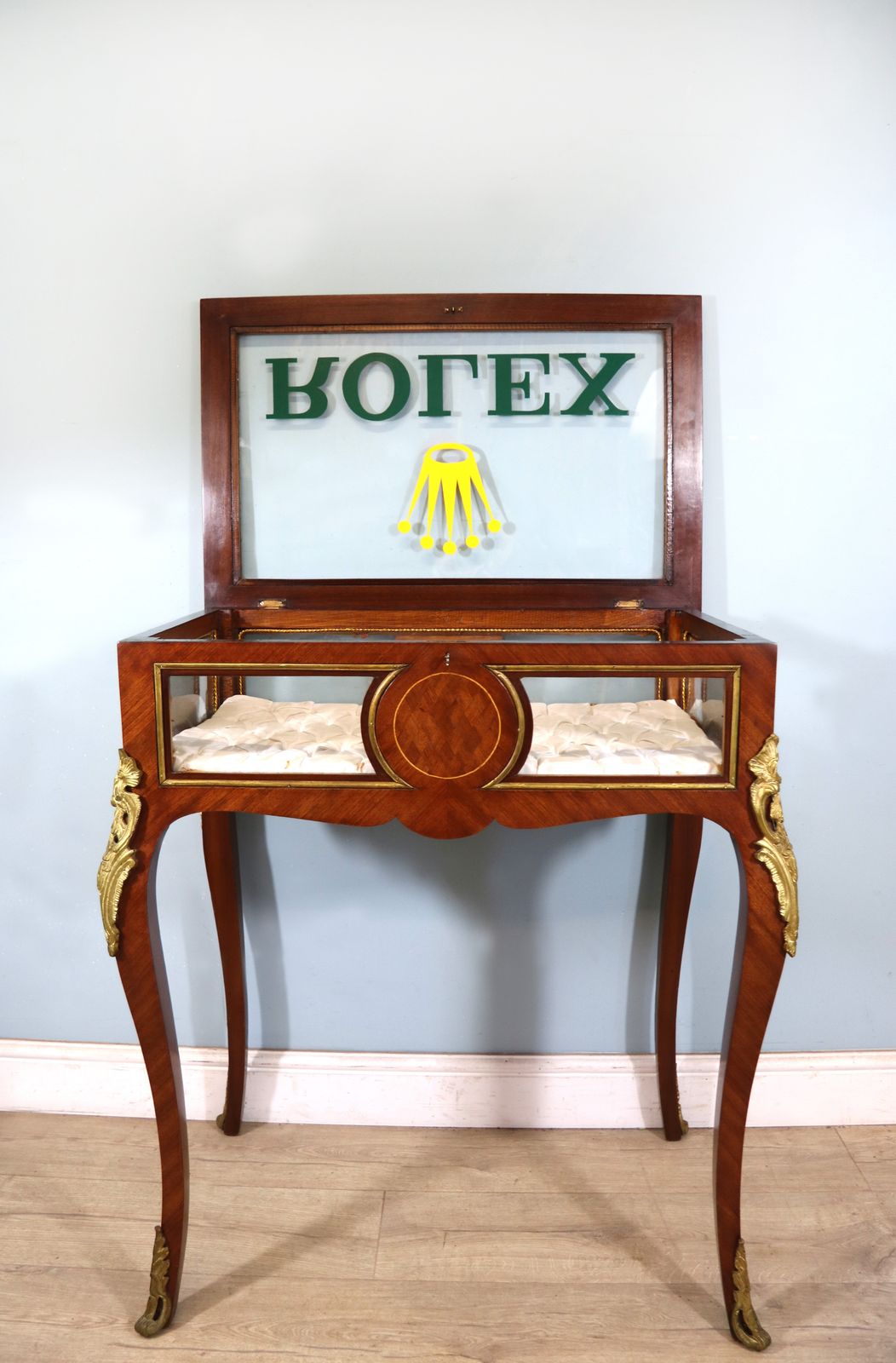 A Lovely Continental Mahogany And Kingwood Veneered Bijouterie Display Table. photo vintage