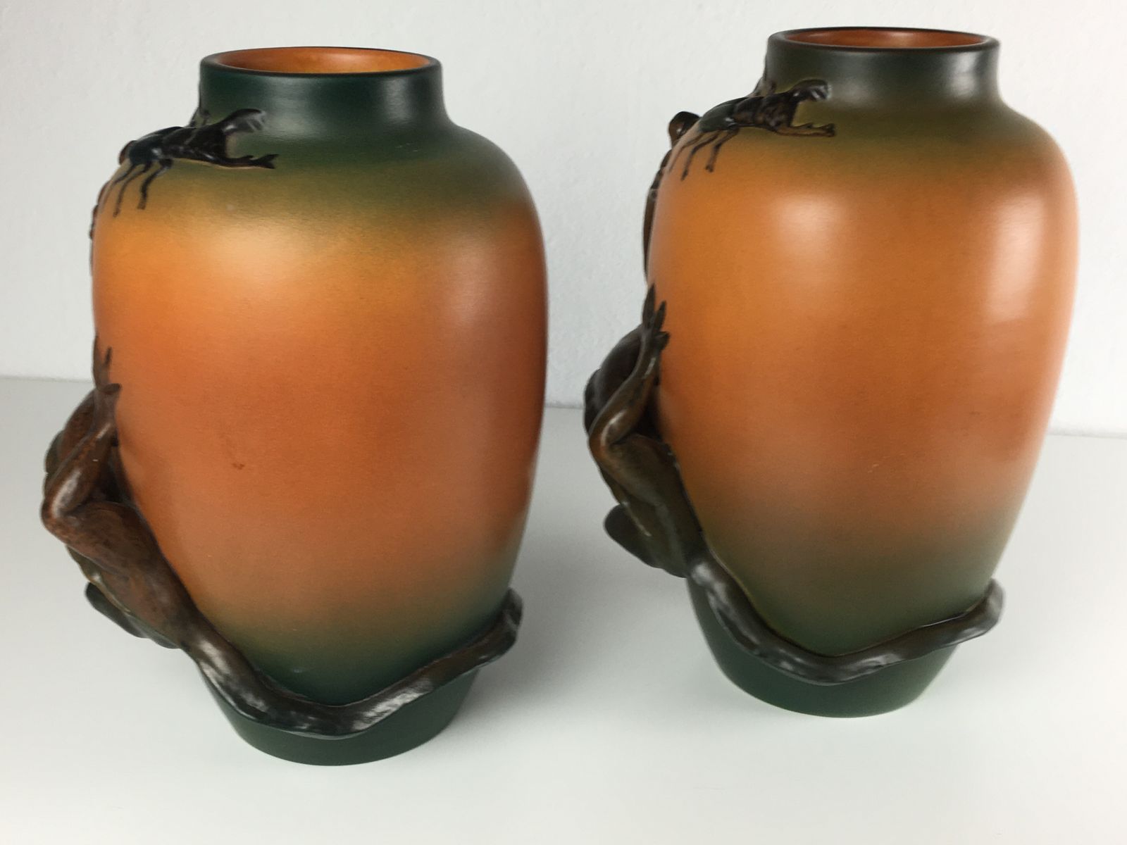 Set Of Two Hand Crafted Danish Art Nouveau Lizard Vases By P. Ipsens Enke 1890's photo Home Decor