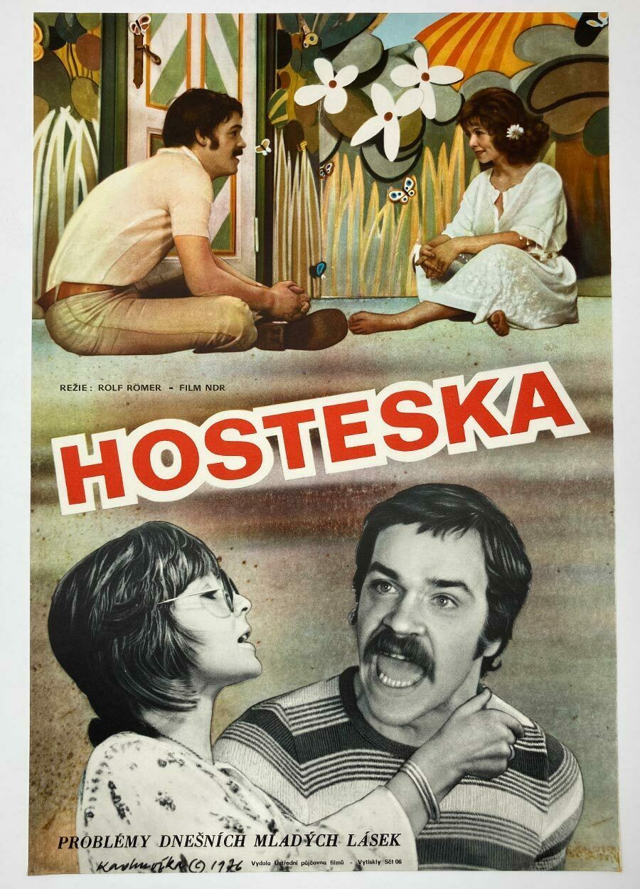 Original Film Poster, Hostess, Dimitrij Kadrnožka, 1976, Genuine Czech Vintage Print