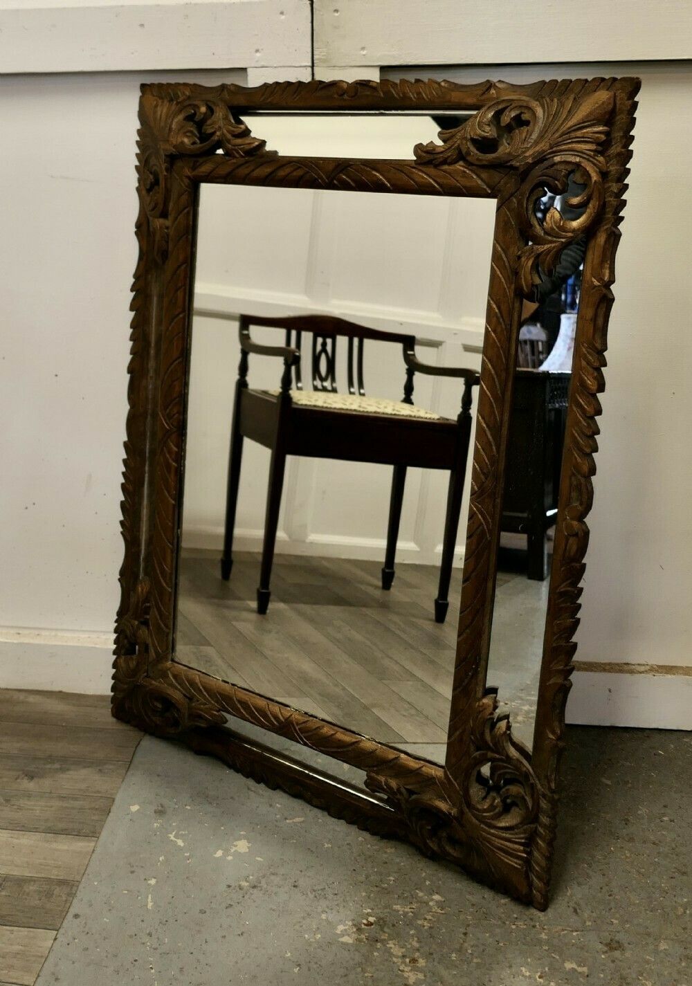 Large Heavily Carved French Oak Gilt Cushion Mirror