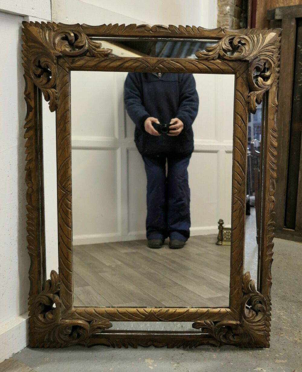 Large Heavily Carved French Oak Gilt Cushion Mirror photo Home Decor