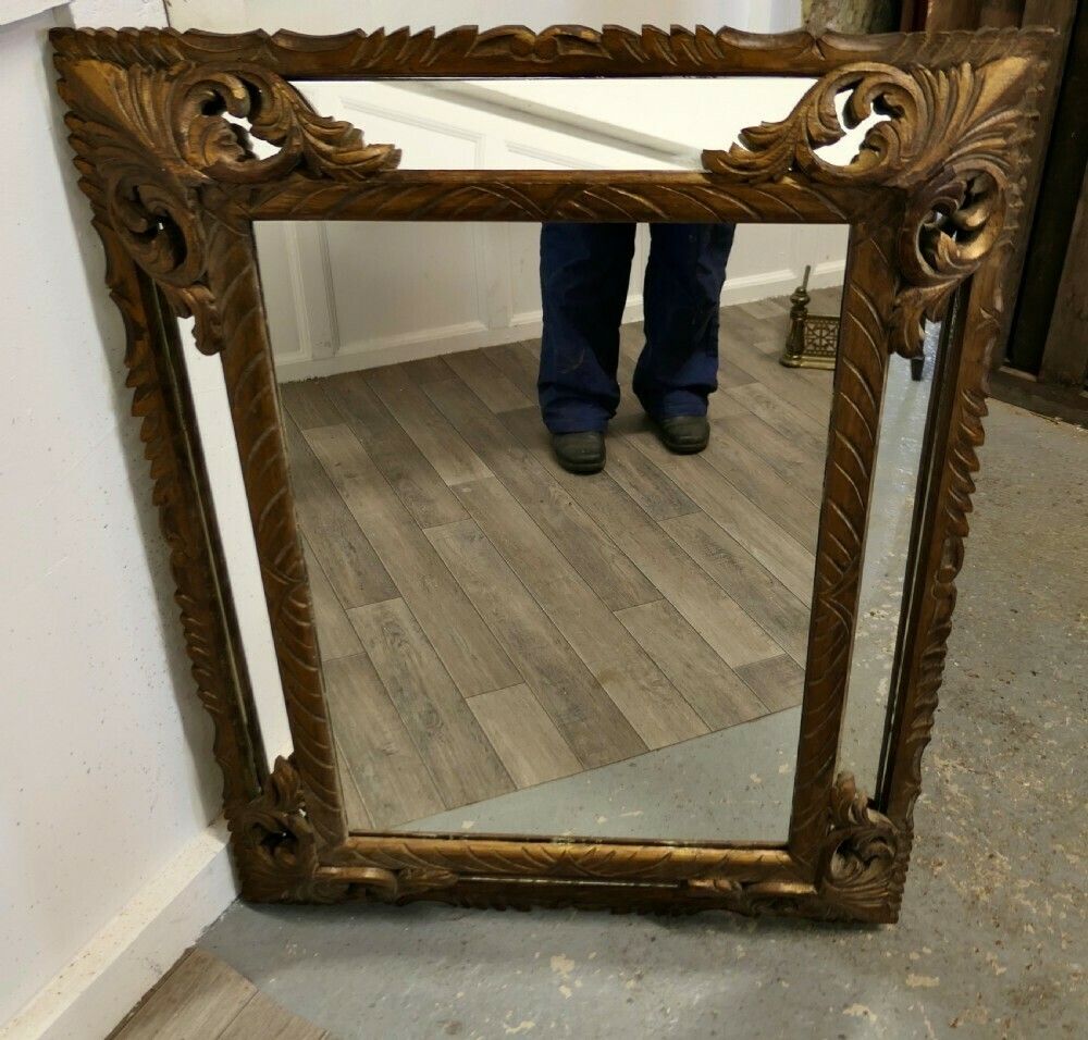 Large Heavily Carved French Oak Gilt Cushion Mirror photo 1500.0