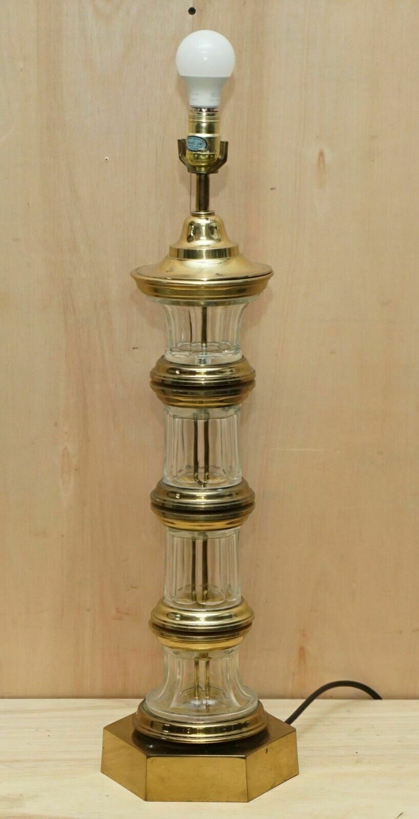 Very Large Pair Of Fully Restored Vintage Glass Lighthouse Brass Tables Lamps photo Lighting