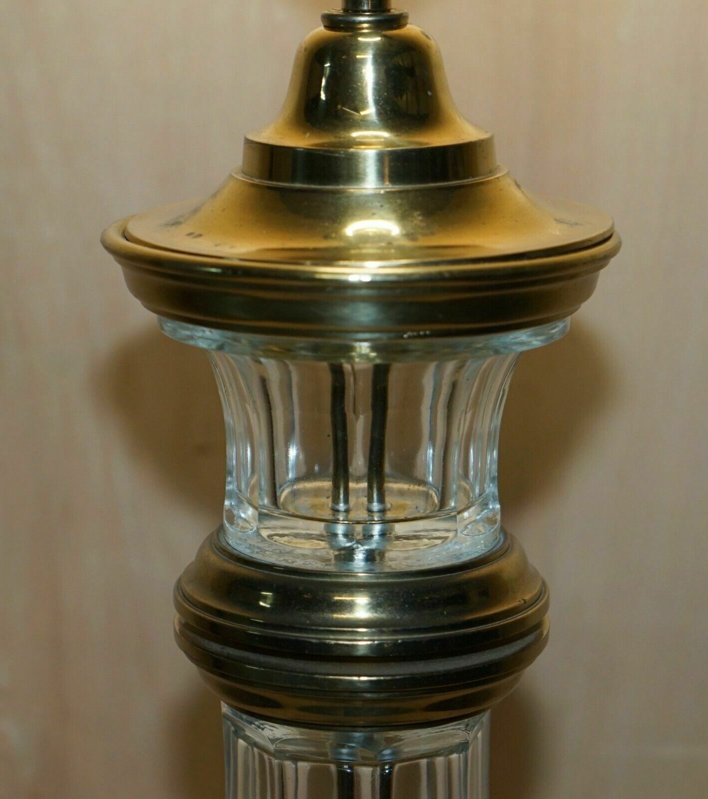 Very Large Pair Of Fully Restored Vintage Glass Lighthouse Brass Tables Lamps photo vinterior