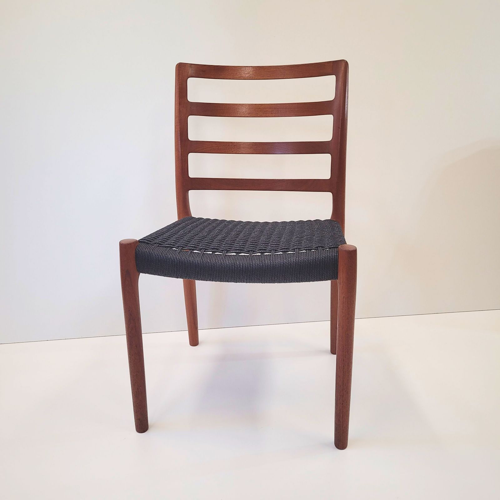 Niels Otto Møller #85 Teak Chair Black Paper Cord Seat